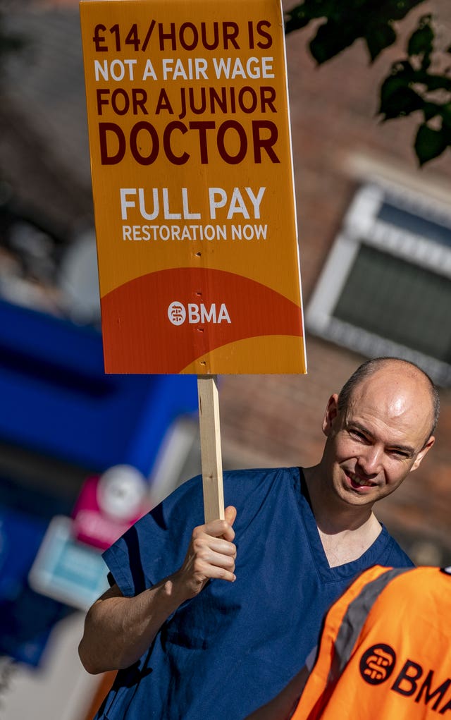 Striking junior doctors from the British Medical Association on the picket line outside North Manchester General Hospital on Wednesday