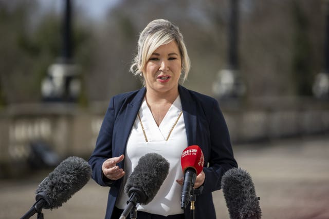 Deputy First Minster Michelle O’Neill during a press conference at Stormont 