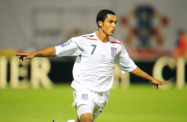 Theo Walcott celebrates after scoring for England against Croatia