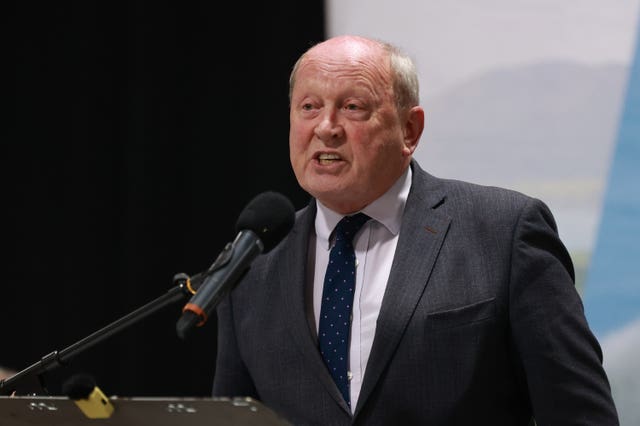 Jim Allister speaking from a lectern