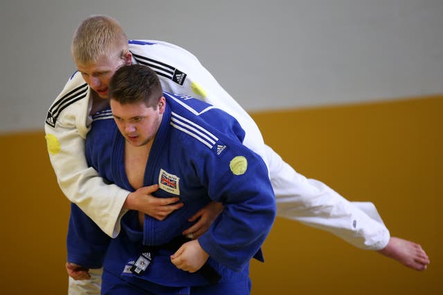 Jack Hodgson and Chris Skelley (top) compete at the Paralympics Judo squad announcement