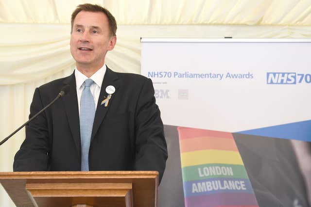 Health and Social Care Secretary Jeremy Hunt praised NHS staff (PA)