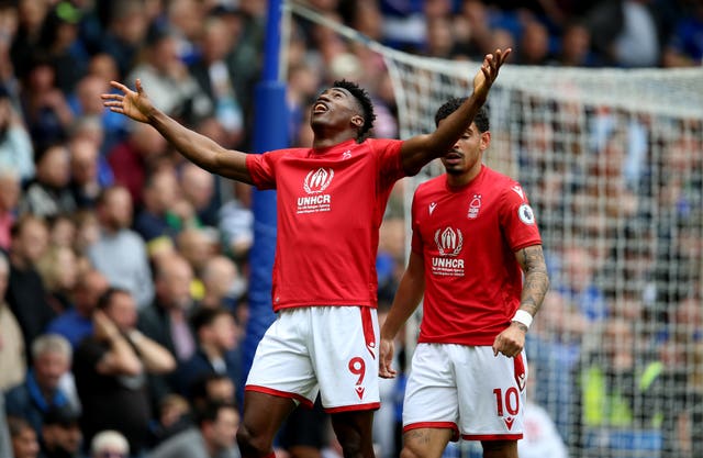 Taiwo Awoniyi, left, also scored twice for Nottingham Forest