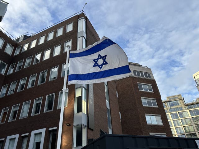 An Israeli flag fying outside the Israeli embassy in Dublin