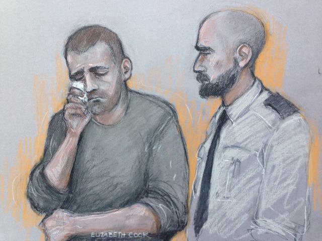 A court sketch of Ryszard Masierak (left) who denies all charges relating to the crash (Elizabeth Cook/PA) 