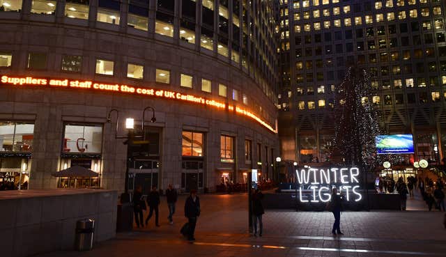 Winter Lights sign at the Canary Wharf winter lights festival (Ian West/PA)