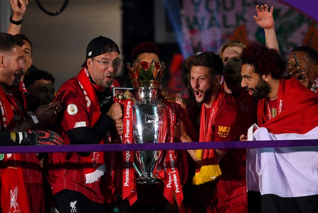 Liverpool manager Jurgen Klopp celebrates with the Premier League trophy