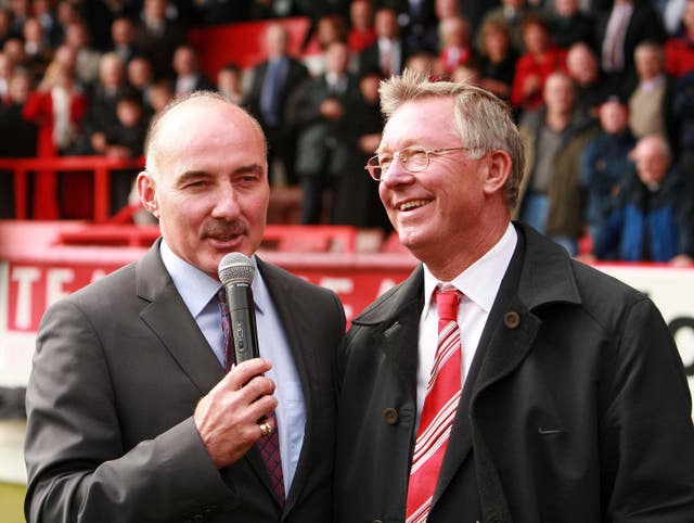 Sir Alex Ferguson, pictured to the right of former captain Willie Miller, led Aberdeen to a glory period during the 1980s 