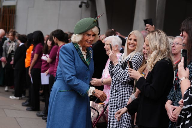 Queen Camilla meeting wellwishers after departing the Scottish Parliament in Edinburgh