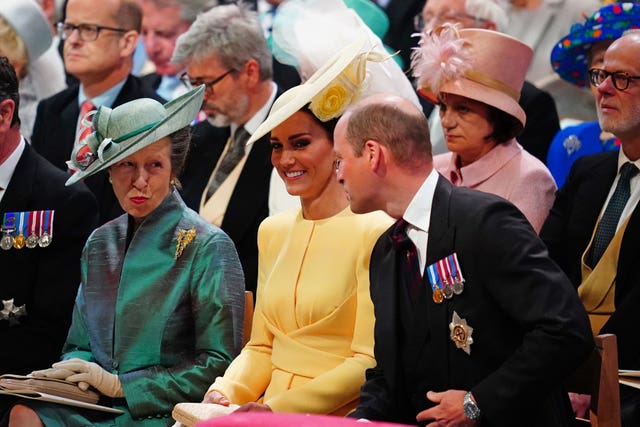 The Princess Royal, the Duchess of Cambridge and the Duke of Cambridge during the service