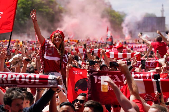 Thousands of Liverpool supporters in a fan zone in Paris
