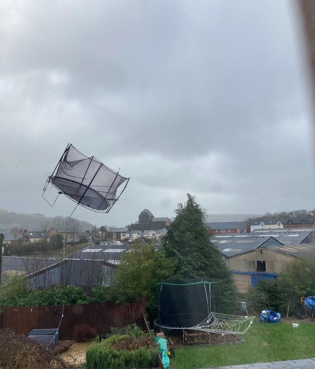 A trampoline in mid-air  over Builth Wells, Mid Wales
