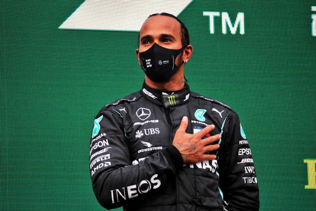 Hamilton on the podium after his title-clinching success in Turkey
