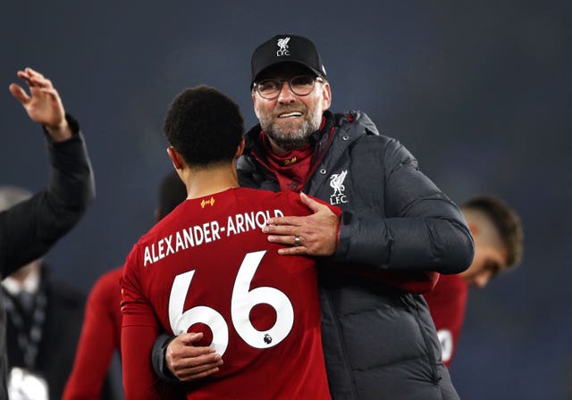 Liverpool manager Jurgen Klopp celebrates with Trent Alexander-Arnold