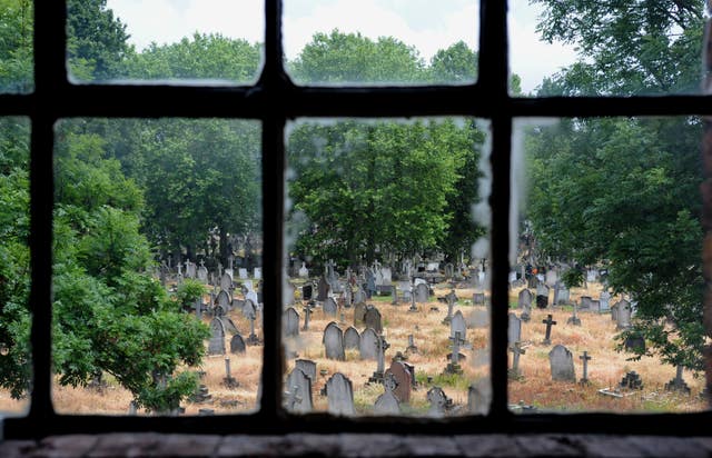 Kensal Green Cemetery in London as seen through a window (Ian Nicholson/PA)