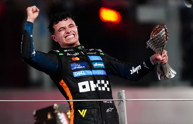 Lando Norris celebrates winning the 2025 Formula One world title 