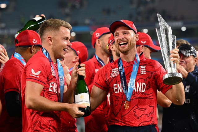 Jos Buttler celebrates with the T20 World Cup