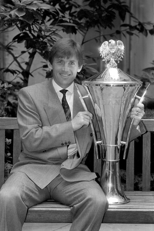 Kenny Dalglish with his Barclays Bank Trophy after being named Football Manager of the Year 1990