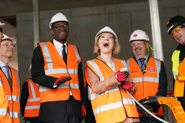 Prime Minister Liz Truss and Chancellor Kwasi Kwarteng during a visit to a construction site for a medical innovation campus in Birmingham