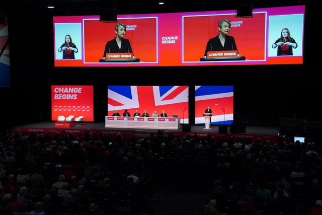 Home Secretary Yvette Cooper delivers her speech during the Labour Party Conference in Liverpool