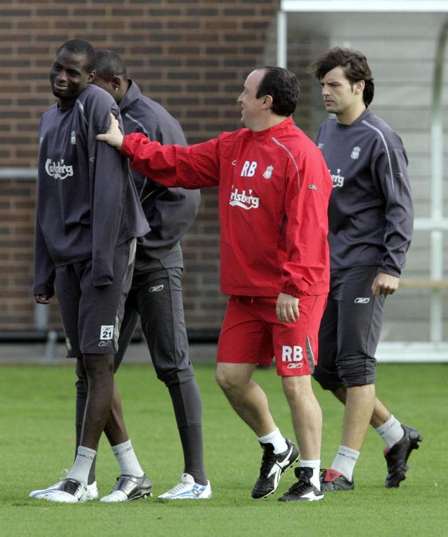 Djimi Traore and former Liverpool boss Rafael Benitez