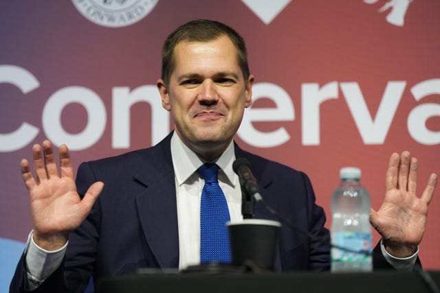 Leadership contender Robert Jenrick speaking at an fringe event during the Conservative Party conference at the International Convention Centre in Birmingham 