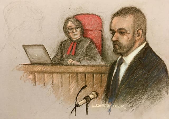 Court artist sketch by Elizabeth Cook of Wayne Rooney giving evidence at the Royal Courts of Justice, London, as the high-profile libel battle between Rebekah Vardy and Coleen Rooney continues