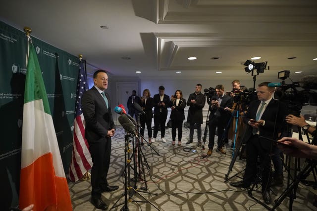 Taoiseach Leo Varadkar speaking to reporters in Washington DC