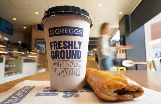 Greggs sausage roll and drink