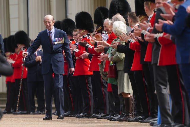 The Duke of Kent is applauded as he leaves the Scots Guards’ Black Sunday Parade 
