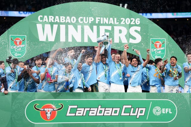 Manchester City lift the Carabao Cup after victory in the 2026 final