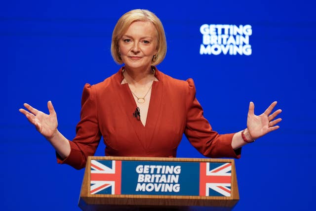Prime Minister Liz Truss delivers her keynote speech at the Conservative Party annual conference at the International Convention Centre in Birmingham 