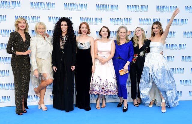 Christine Baranski, Judy Craymer, Cher, Jessica Keenan Wynn, Alexa Davies, Meryl Streep, Amanda Seyfried and Lily James