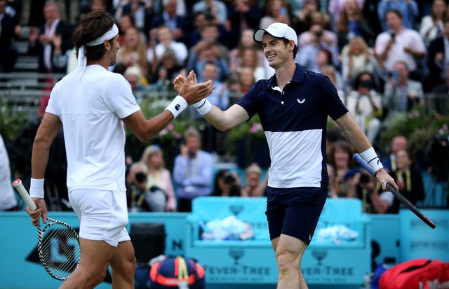 Andy Murray, right, and Feliciano Lopez celebrate