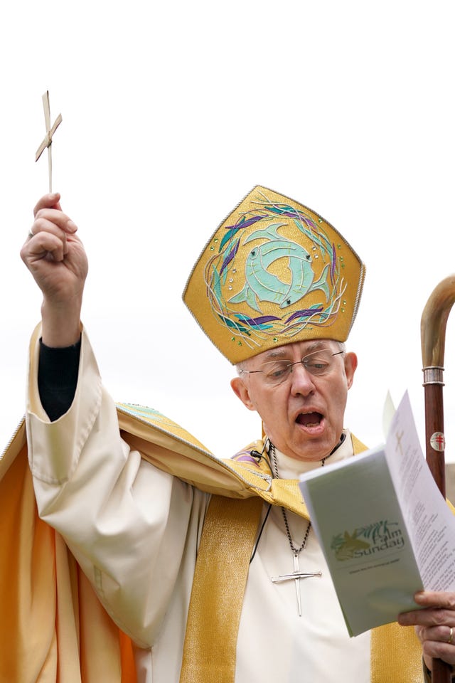 The Archbishop of Canterbury Justin Welby leads a Palm Sunday parade, to St Philips Church, in Maidstone, Kent, for the Palm Sunday service and communion. in 2024