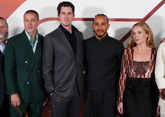 Brad Pitt, Joseph Kosinski, Lewis Hamilton and Kerry Condon