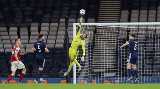 Scotland goalkeeper David Marshall makes a save