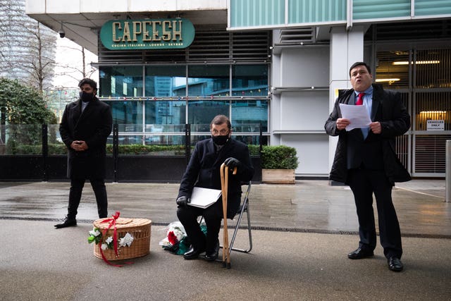 Aazim Ihsan, Ihsan Bashir whose brother was killed, and Docklands Victims Association president Jonathan Ganesh during the anniversary memorial service