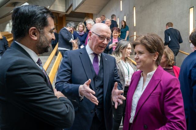First Minister John Swinney with former first ministers Humza Yousaf and Nicola Sturgeon 