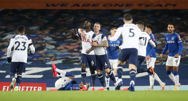 Tottenham celebrate Davinson Sanchez's goal
