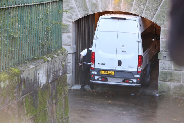A prison van carrying Lucy Letby arrives at Chester Crown Court