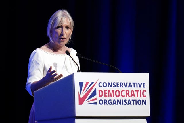 Nadine Dorries gives a speech during the Conservative Democratic Organisation conference at Bournemouth International Centre. (PA/Andrew Matthews)