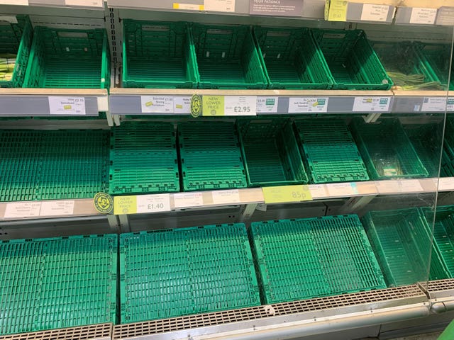 Empty shelves at a supermarket (PA)