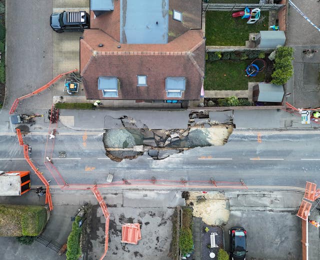 The scene in Godstone after a sinkhole appeared on Monday night