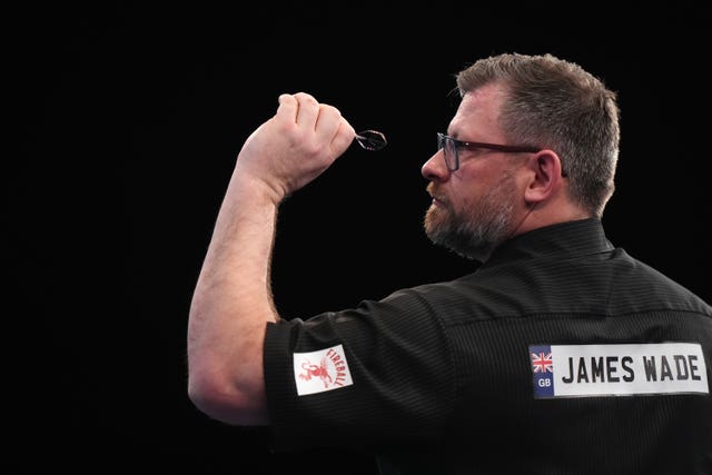 James Wade during his first round match at the 2025 Winmau World Masters