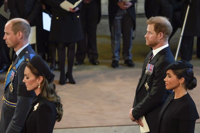 The Prince and Princess of Wales and the Duke and Duchess of Sussex at the late Qeen's funeral 