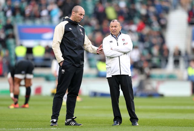 England head coach Eddie Jones, right, with Steve Borthwick