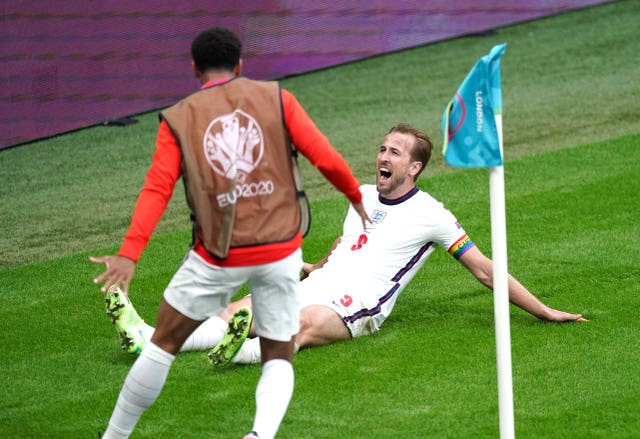 Harry Kane celebrates scoring against Germany