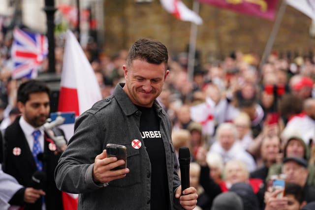 Tommy Robinson, real name Stephen Yaxley Lennon attending a St George’s Day event on Whitehall, in Westminster, central London. 
