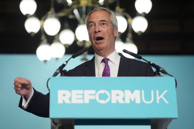 Nigel Farage speaks at a Reform UK press conference